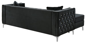 English Elm Paige Velvet Sofa Chaise with Faux Jewel Tufting, Chromed Steel Legs, KD Design for Easy Delivery Black 70 L x 26.8 W x 18.1 H B078S00093