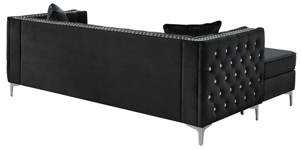 English Elm Paige Velvet Sofa Chaise with Faux Jewel Tufting, Chromed Steel Legs, KD Design for Easy Delivery Black 70 L x 26.8 W x 18.1 H B078S00093