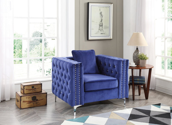English Elm Chic Velvet Blue Accent Chair with Track Arms, 30"H x 40"W x 34"D — Modern Support, Durable Craftsmanship B078108464