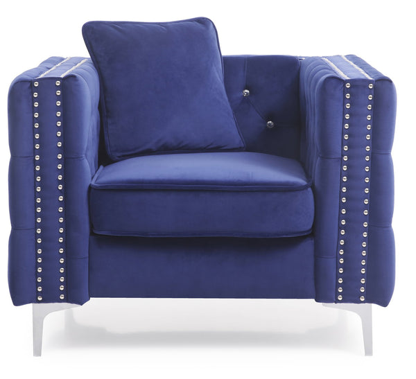 English Elm Chic Velvet Blue Accent Chair with Track Arms, 30"H x 40"W x 34"D — Modern Support, Durable Craftsmanship B078108464