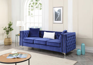 English Elm Paige Velvet Tufted Sofa with Faux Diamond Buttons — Modern Plush Seating, Stylish Comfort for Living Rooms Blue 33.5 L x 25.2 W x 21.3 H B078S00094