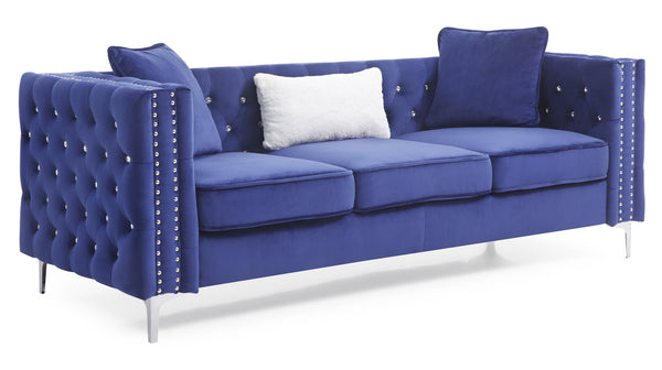 English Elm Paige Velvet Tufted Sofa with Faux Diamond Buttons — Modern Plush Seating, Stylish Comfort for Living Rooms Blue 33.5 L x 25.2 W x 21.3 H B078S00094