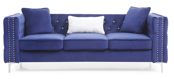 English Elm Paige Velvet Tufted Sofa with Faux Diamond Buttons — Modern Plush Seating, Stylish Comfort for Living Rooms Blue 33.5 L x 25.2 W x 21.3 H B078S00094