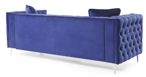 English Elm Paige Velvet Tufted Sofa with Faux Diamond Buttons — Modern Plush Seating, Stylish Comfort for Living Rooms Blue 33.5 L x 25.2 W x 21.3 H B078S00094