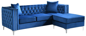 English Elm Paige Velvet Sofa Chaise with Faux Jewel Tufting, Chromed Steel Legs, KD Design for Easy Delivery Blue 70 L x 26.8 W x 18.1 H B078S00095