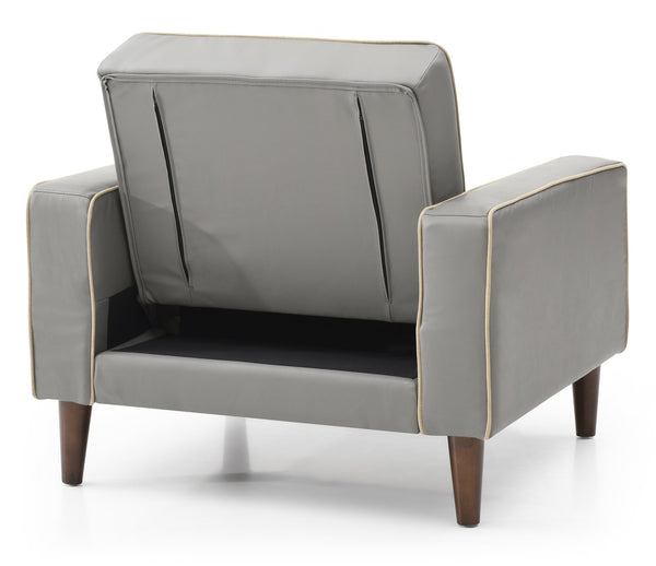 English Elm Contemporary PU Track Arm Chair Bed with Sleek Arms, Space-Saving Convertible Design and Easy Assembly Gray 34 L x 17 W x 12 H B078S00471