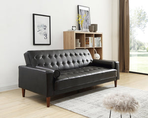 English Elm Glory Andrews G843A-S Sofa Bed PU Tufted Modern Convertible Sleeper with Removable Arms & Stable Center Leg Black 75 L x 43 W x 12 H B078108472