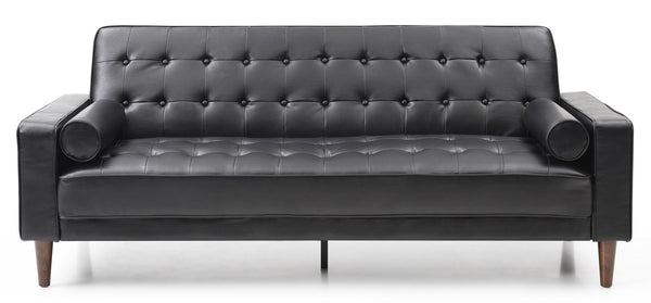 English Elm Glory Andrews G843A-S Sofa Bed PU Tufted Modern Convertible Sleeper with Removable Arms & Stable Center Leg Black 75 L x 43 W x 12 H B078108472