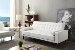 English Elm Glory Andrews G843A-S Sofa Bed PU Tufted Modern Convertible Sleeper with Removable Arms & Stable Center Leg White 75 L x 43 W x 12 H B078108473
