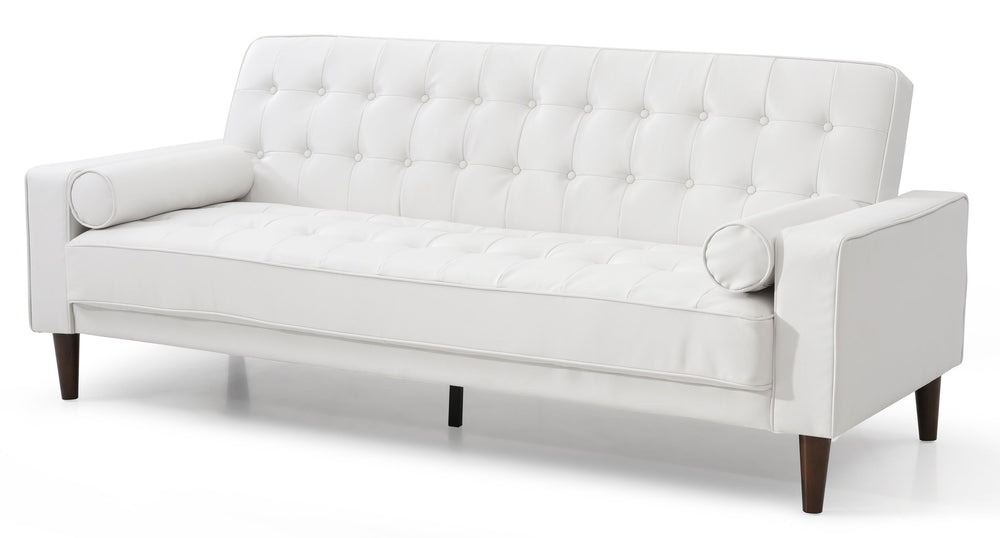English Elm Glory Andrews G843A-S Sofa Bed PU Tufted Modern Convertible Sleeper with Removable Arms & Stable Center Leg White 75 L x 43 W x 12 H B078108473