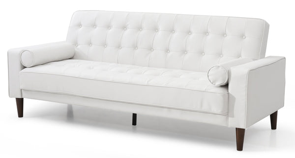 English Elm Glory Andrews G843A-S Sofa Bed PU Tufted Modern Convertible Sleeper with Removable Arms & Stable Center Leg White 75 L x 43 W x 12 H B078108473