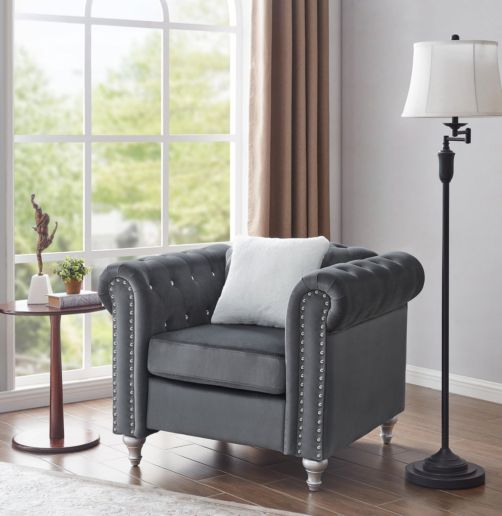 English Elm Stylish Contemporary Accent Chair with Round Arms for Living Room or Reading Nook Gray B078108490