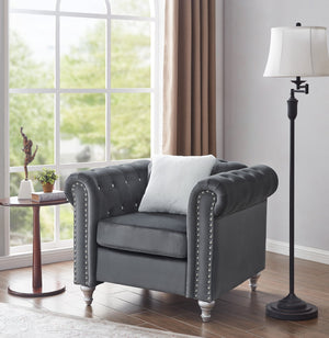 English Elm Stylish Contemporary Accent Chair with Round Arms for Living Room or Reading Nook Gray B078108490