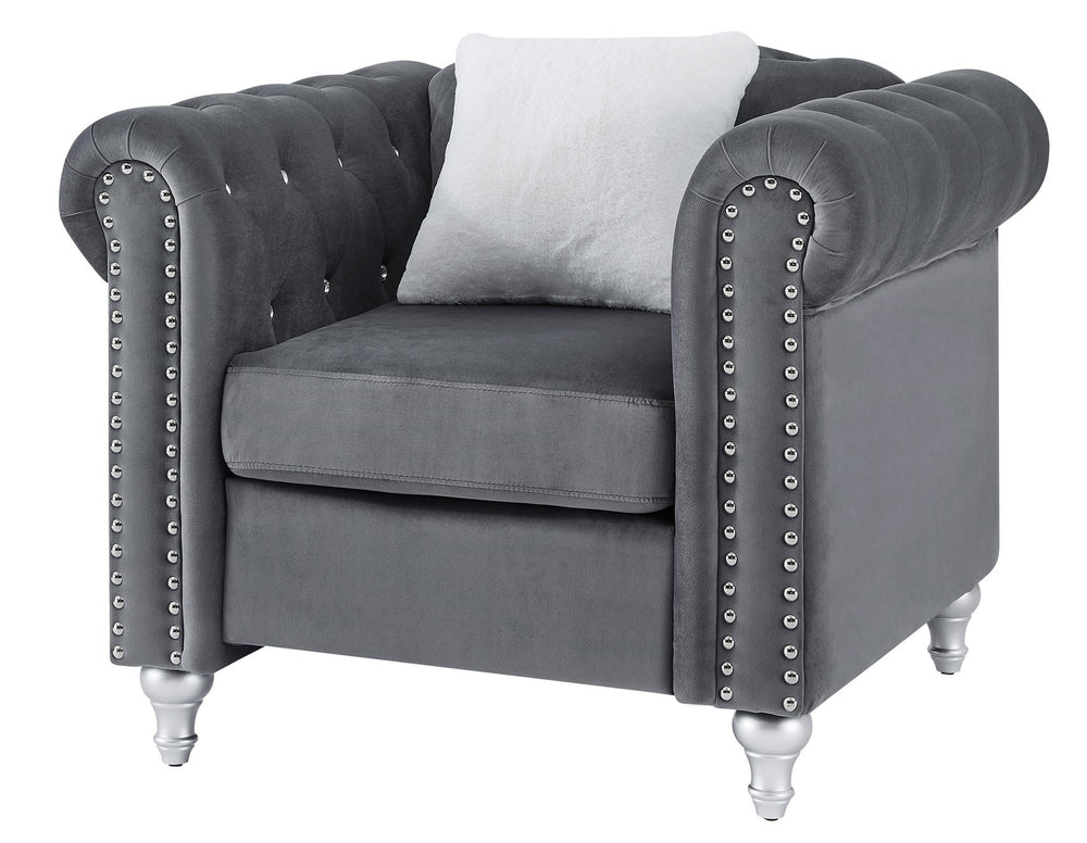 English Elm Stylish Contemporary Accent Chair with Round Arms for Living Room or Reading Nook Gray B078108490