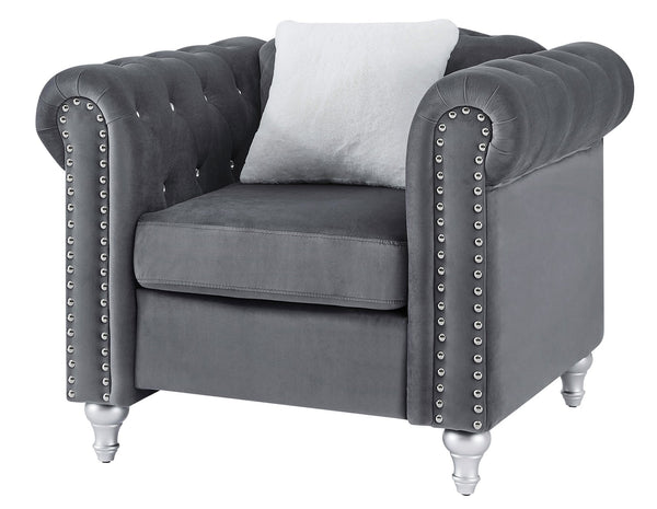 English Elm Stylish Contemporary Accent Chair with Round Arms for Living Room or Reading Nook Gray B078108490