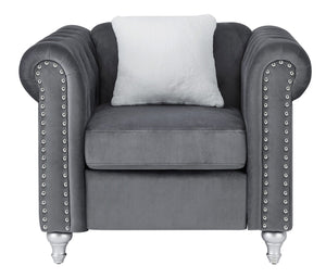 English Elm Stylish Contemporary Accent Chair with Round Arms for Living Room or Reading Nook Gray B078108490