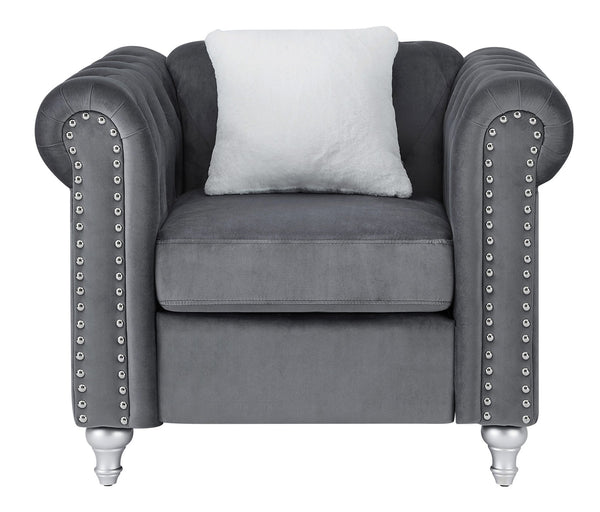 English Elm Stylish Contemporary Accent Chair with Round Arms for Living Room or Reading Nook Gray B078108490