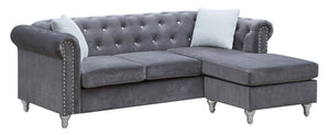 English Elm Raisa Gray Velvet Sofa Chaise with Jewel Tufting, Pocketed Coil Seats, Turned Wood Legs B078S00576