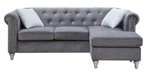 English Elm Raisa Gray Velvet Sofa Chaise with Jewel Tufting, Pocketed Coil Seats, Turned Wood Legs B078S00576
