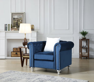 English Elm Stylish Contemporary Accent Chair with Round Arms for Living Room or Reading Nook Navy Blue B078108491