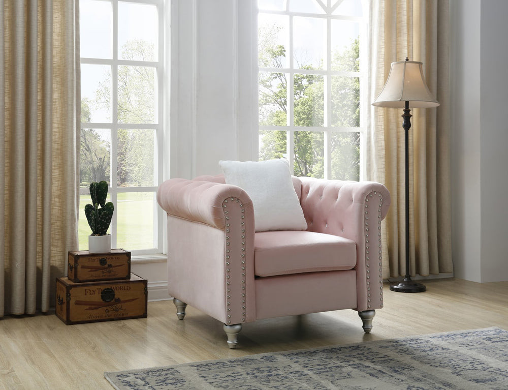 English Elm Stylish Rounded Arm Accent Lounge Chair Upholstered for Contemporary Living Spaces Pink B078108493