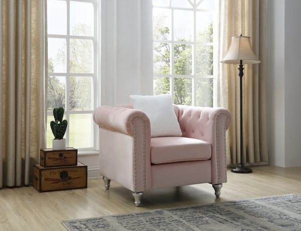 English Elm Stylish Rounded Arm Accent Lounge Chair Upholstered for Contemporary Living Spaces Pink B078108493