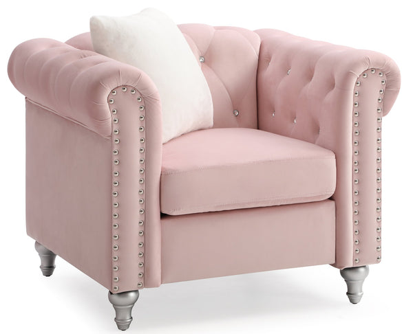 English Elm Stylish Rounded Arm Accent Lounge Chair Upholstered for Contemporary Living Spaces Pink B078108493