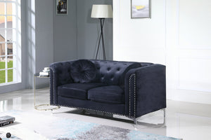 English Elm Sleek Velvet Black Loveseat with Sloped Arms, 31"H x 62"W x 34"D, 24" Seat Depth, Modern Two-Seater B078S00506