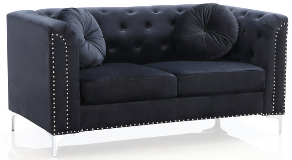 English Elm Sleek Velvet Black Loveseat with Sloped Arms, 31"H x 62"W x 34"D, 24" Seat Depth, Modern Two-Seater B078S00506
