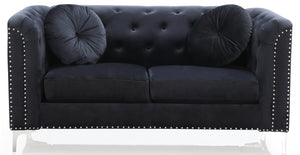 English Elm Sleek Velvet Black Loveseat with Sloped Arms, 31"H x 62"W x 34"D, 24" Seat Depth, Modern Two-Seater B078S00506