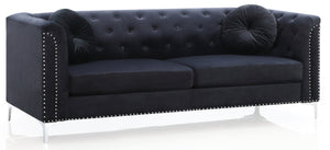 English Elm Pompano Velvet Mid-Century Sofa with Button Tufting, Chrome Legs & Nailhead Trim, Pocket Coil Comfort Black 26 L x 70 W x 13 H B078S00507