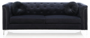 English Elm Pompano Velvet Mid-Century Sofa with Button Tufting, Chrome Legs & Nailhead Trim, Pocket Coil Comfort Black 26 L x 70 W x 13 H B078S00507