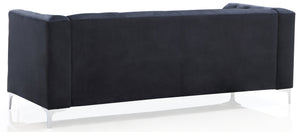 English Elm Pompano Velvet Mid-Century Sofa with Button Tufting, Chrome Legs & Nailhead Trim, Pocket Coil Comfort Black 26 L x 70 W x 13 H B078S00507
