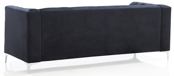 English Elm Pompano Velvet Mid-Century Sofa with Button Tufting, Chrome Legs & Nailhead Trim, Pocket Coil Comfort Black 26 L x 70 W x 13 H B078S00507