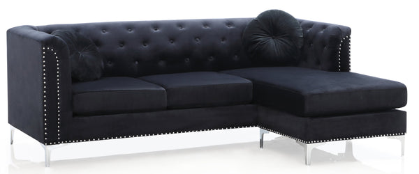 English Elm Glory Pompano Velvet Sofa Chaise G893B-SC Black - Mid-Century Tufted Arms, Chrome Legs, Coil Cushions B078S00508
