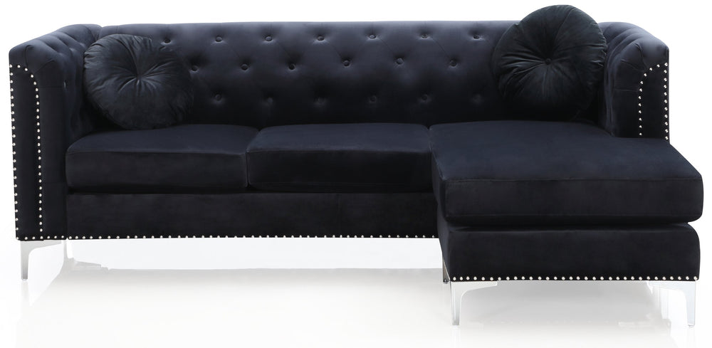 English Elm Glory Pompano Velvet Sofa Chaise G893B-SC Black - Mid-Century Tufted Arms, Chrome Legs, Coil Cushions B078S00508