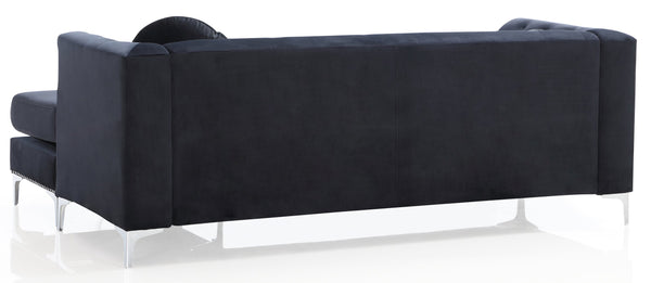 English Elm Glory Pompano Velvet Sofa Chaise G893B-SC Black - Mid-Century Tufted Arms, Chrome Legs, Coil Cushions B078S00508