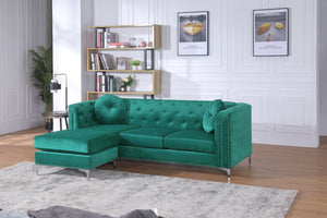 English Elm Pompano Velvet Green Sofa Chaise with Chrome Legs, Button Tufting & Pocketed Coil Cushions, Mid-Century Modern Comfort B078S00514