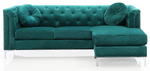 English Elm Pompano Velvet Green Sofa Chaise with Chrome Legs, Button Tufting & Pocketed Coil Cushions, Mid-Century Modern Comfort B078S00514