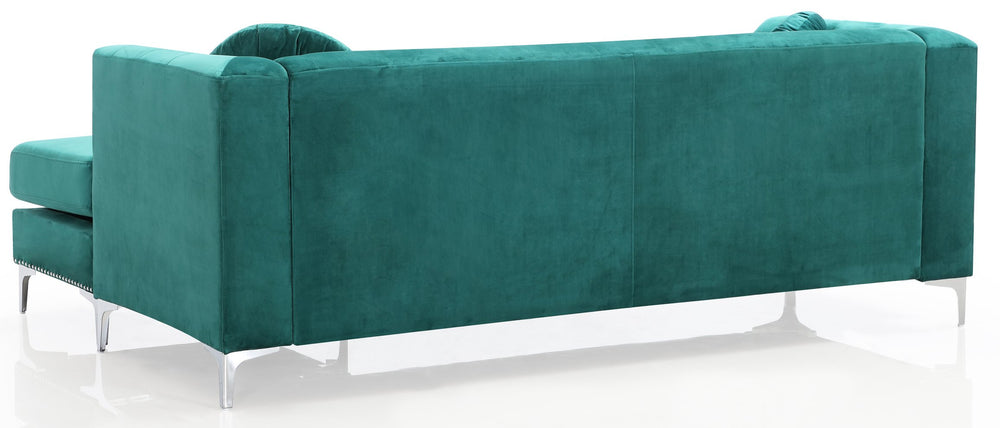 English Elm Pompano Velvet Green Sofa Chaise with Chrome Legs, Button Tufting & Pocketed Coil Cushions, Mid-Century Modern Comfort B078S00514