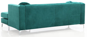 English Elm Pompano Velvet Green Sofa Chaise with Chrome Legs, Button Tufting & Pocketed Coil Cushions, Mid-Century Modern Comfort B078S00514