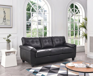 English Elm Gallant PU Sofa with Removable Backs for Easy Delivery, Hardwood Frame, Pocketed Coil Cushions Comfort Black 32.7 L x 20.9 W x 24.4 H B078S00115