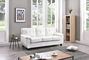 English Elm Gallant PU Sofa with Removable Backs for Easy Delivery, Hardwood Frame, Pocketed Coil Cushions Comfort White 32.7 L x 20.9 W x 24.4 H B078S00122