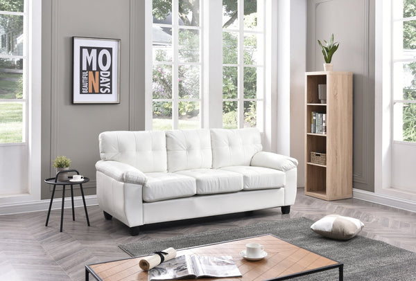 English Elm Gallant PU Sofa with Removable Backs for Easy Delivery, Hardwood Frame, Pocketed Coil Cushions Comfort White 32.7 L x 20.9 W x 24.4 H B078S00122