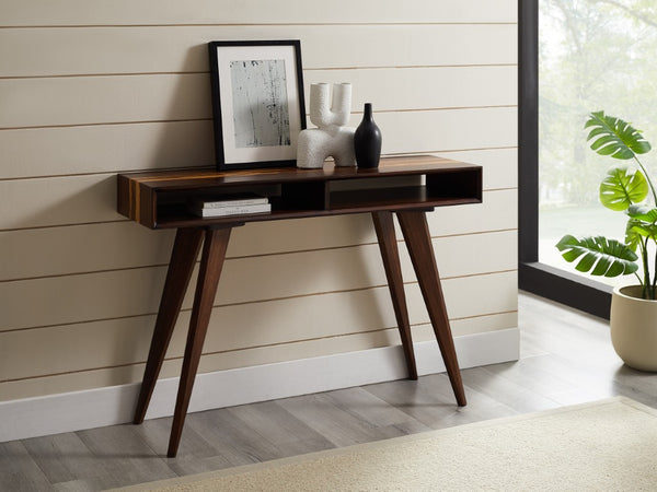 Greenington Azara Solid Bamboo Console Table Mid-century Tapered Legs Cubby Storage Entryway Sable GA0009SA