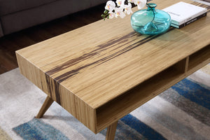 Greenington Azara Solid Moso Bamboo Coffee Table with Tiger Grain Accent and Built-in Storage Cubbies Caramelized GA0010CA