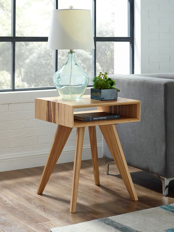 Greenington Azara Solid Moso Bamboo End Table with Cubbies Exotic Tiger Grain Living Room Accent Caramelized GA0011CA