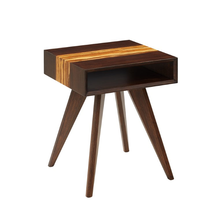 Greenington Azara Tiger Solid Bamboo End Table Mid-century Cubbies Exotic Grain Living Room Sable GA0011SA