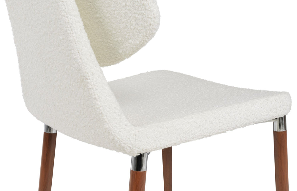 Soho Concept Gakko Ana Chair - Luxury Dining Chair In Camira Yoredale Boucle, Walnut & Chrome - 10-year Guarantee Walnut,Chrome,White  Soho-concept-dining-chair-03689