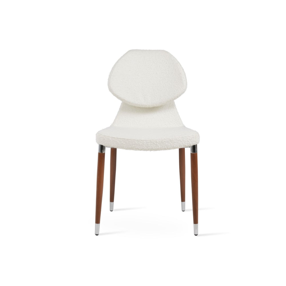 Soho Concept Gakko Ana Chair - Luxury Dining Chair In Camira Yoredale Boucle, Walnut & Chrome - 10-year Guarantee Walnut,Chrome,White  Soho-concept-dining-chair-03689
